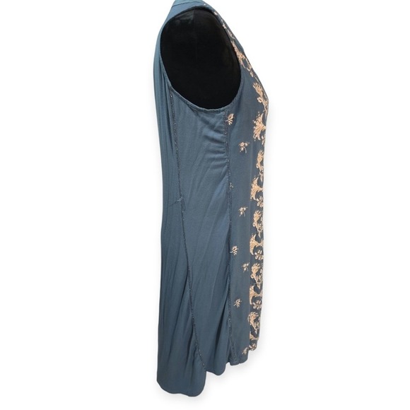 Anthropologie Tiny Syden Embroidered Floral Sleeveless Button Front Dress Teal M - Picture 9 of 11